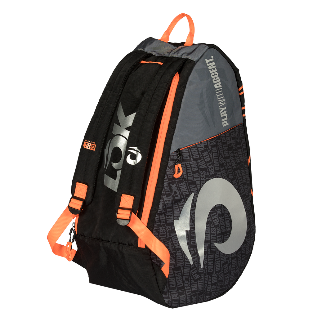 LOK - RACKET BAG GEN 2 BLACK, GREY, AND ORANGE